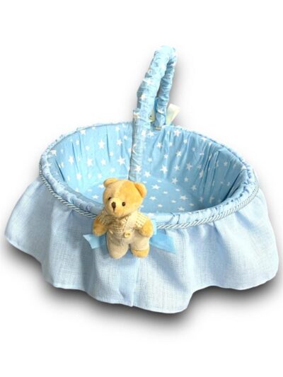 MAVİ AYICIKLI BEBEK  SEPETİ