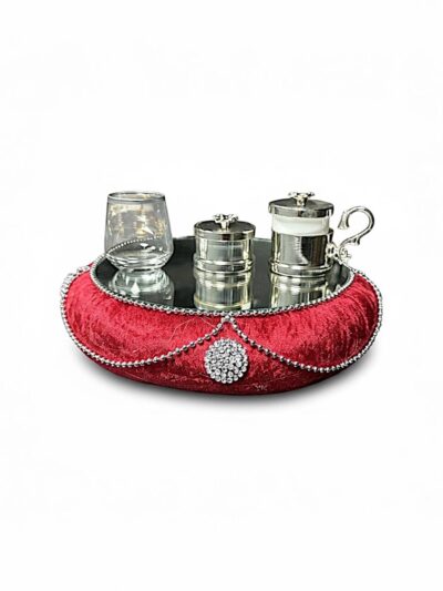 BORDO KADİFE GÜMÜŞ BONCUK NİŞAN TEPSİSİ