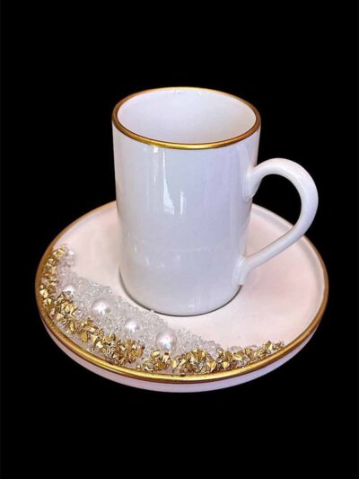 ZÜMRÜT MODEL TAŞLI DAMAT FİNCANI GOLD GÜMÜŞ