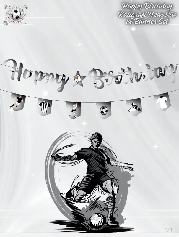 6’LI SİYAH BEYAZ HAPPY BİRTHDAY KALOĞRAFİ UZAR BANNER SET